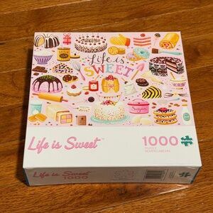 Life is Sweet 1000-Piece Jigsaw Puzzle - Pastel Pink Dessert Illustration